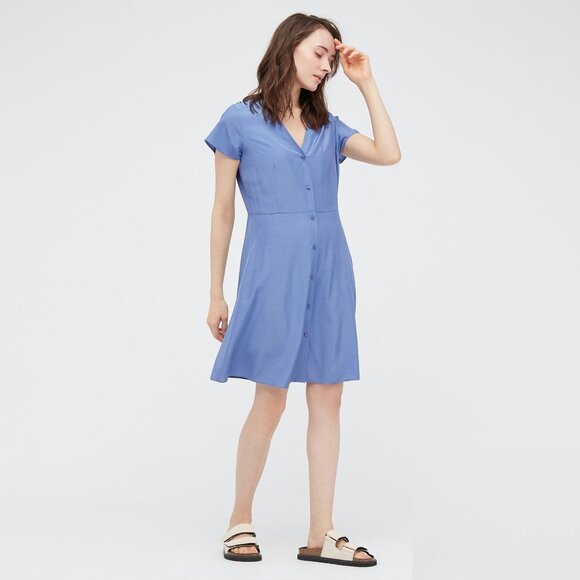 UNIQLO V-Neck Short-sleeve Flare Dress Size Small - Picture 1 of 11